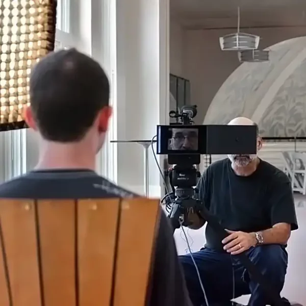 An interviewer using EyeDirect