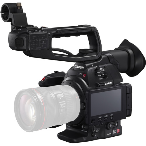Canon EOS C100 Mark II Camera Side View with Top Handle and Viewscreen