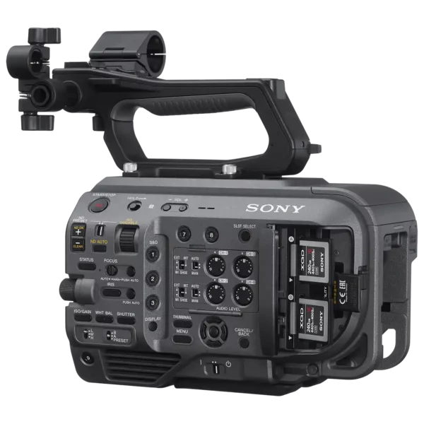 Sony FX9 side view showing XQD and SD Card Media