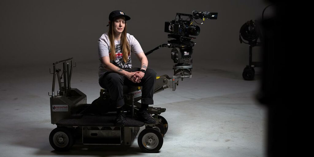 In studio, on a Fisher dolly with Arri Alexa 35 camera